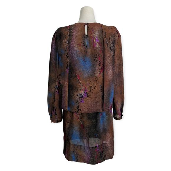 70's 80's Eclectic Blouson Mini Dress - Picture 3 of 6